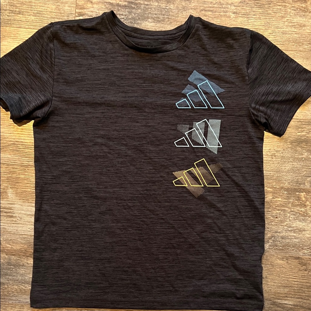 Adidas Charcoal Tee with Tri-Color Graphic